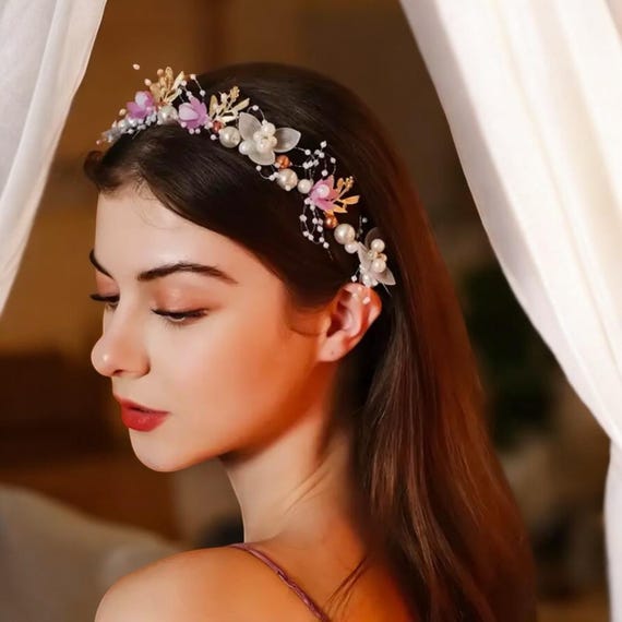 Luxurious Gold Pearl Hair Piece • Handmade Tiara Bridal Hair  display picture 2