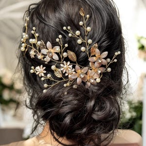 Bridal Hair Vine with Crystals & Pearls • Handmade Wedding Headpiece • Silver or Rose Gold Hair Accessory for Bride or Bridesmaids