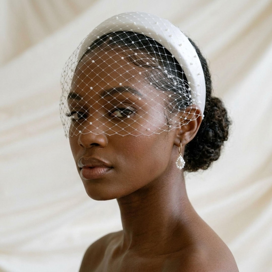 Ivory Birdcage Veil Fascinator Headband • Detachable Bridal  display picture 1