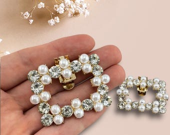 Pearl & Crystal Shoe Clips | Bridal and Event Accessories | Rhinestone Removable Buckles | Wedding, Engagement, Christmas, Party Shoes