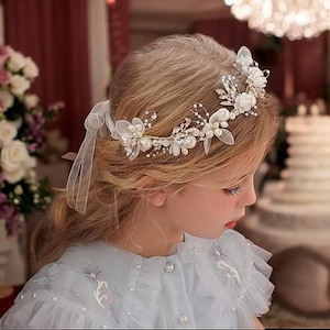 Rustic Pearl Flower Crown for Baby Shower • Gender Reveal • Wedding or Communion  Boho Floral Headband for Brides, Girls and Special Events