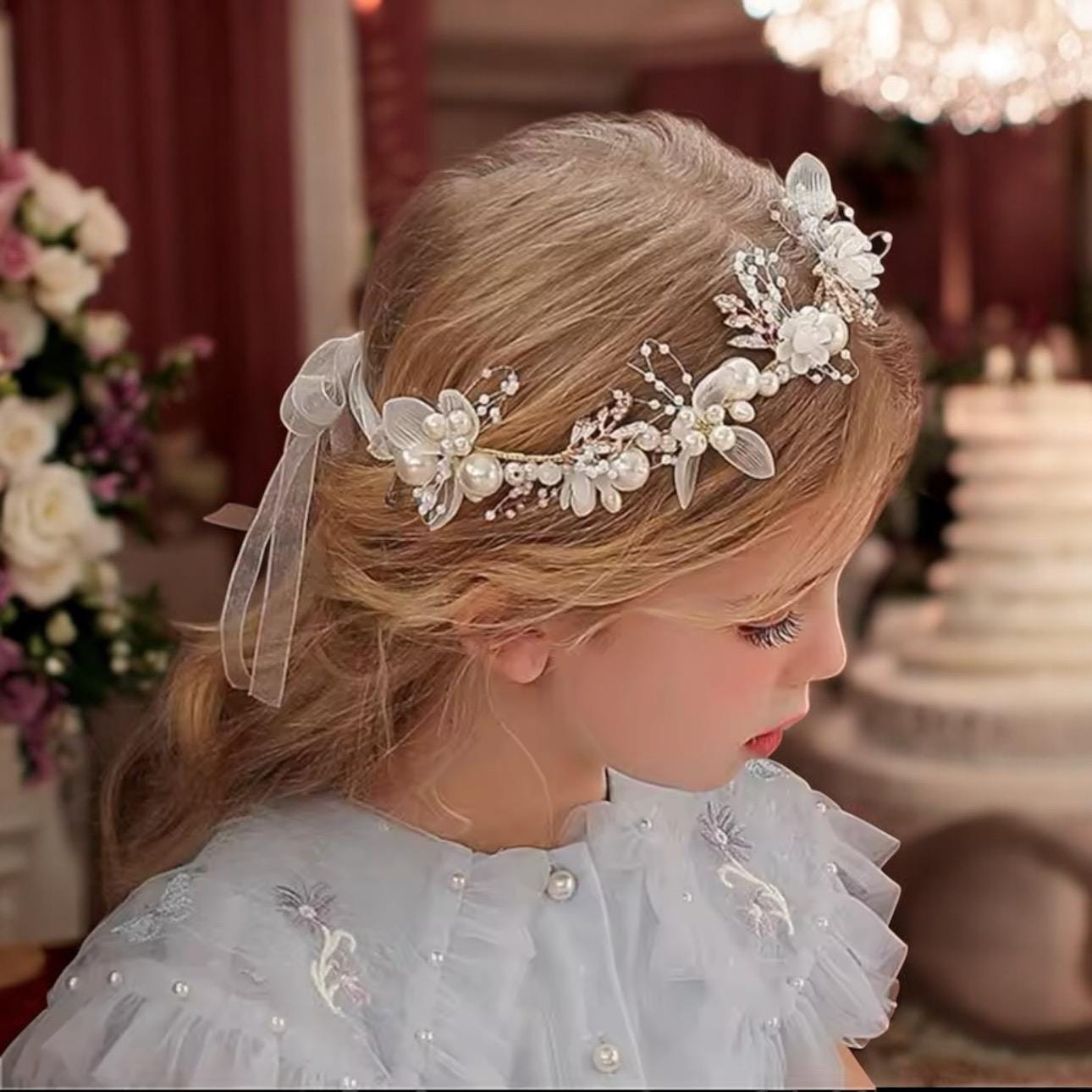 Rustic Pearl Flower Crown for Baby Shower • Gender Reveal 
