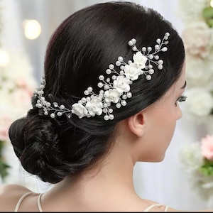 Floral Wedding Hair Comb •  Pearl & Crystal Wedding Comb • Ceramic Bridal Vine • Handmade Wedding Hair Accessory  • Wedding Hair Accessory