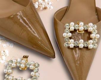Pearl & Crystal Shoe Clips | Bridal and Event Accessories | Rhinestone Removable Buckles | Wedding, Engagement, Christmas, Party Shoes
