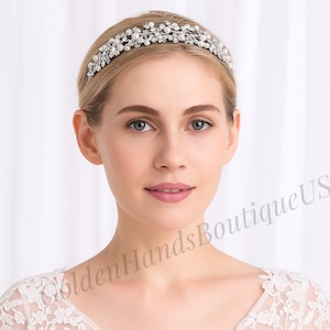Bridal Tiara with Pearls and Crystals • Silver Leaf Wedding Crown • Elegant Crystal Headpiece for Bride or Bridesmaid • Sparkling Hair Tiara