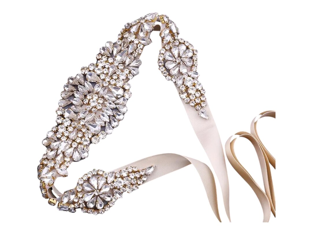 Luxury Rhinestone Bridal Belt With Satin Ribbon – Crystal