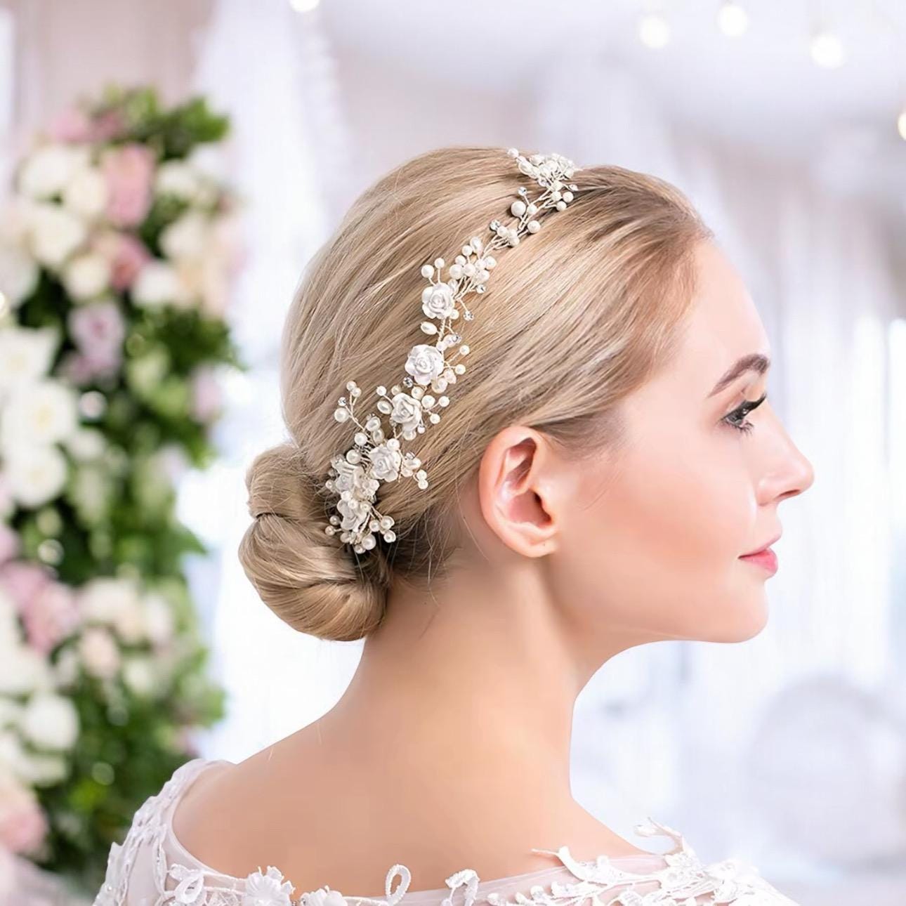 Bandeau Cheveux Mariée En Cristal Et Feuilles Vertes - Accessoire Mariage, Bal Ou Fête - IYOU