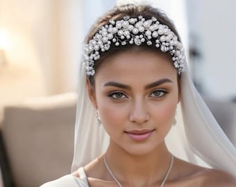 Pearl Bridal Headpiece | Crystal Wedding Tiara | Boho Hair Vine for Bride | Elegant Hair Accessory | Bridal Hair Jewelry