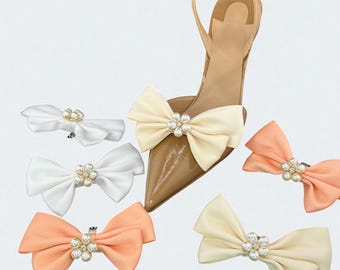 Bridal Pearl Bow Shoe Clips – Detachable Wedding Shoe Accessories | Elegant Satin Bows for Bride, Bridesmaids & Special Occasions