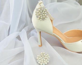 Pearl Bridal Shoe Clips – Round Crystal Wedding Shoe Accessories | Detachable Pearl & Rhinestone Clips for Bride, Bridesmaids, Gift for Mom