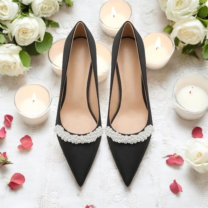 Black dress shoes with pearls sale