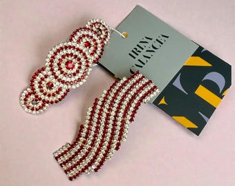 2er-Set rote Strass-Haarspangen, goldene Braut-Haarspange, Haarschmuck mit Rubinkristallen für Hochzeitsgäste, Haaraccessoire für festliche Anlässe