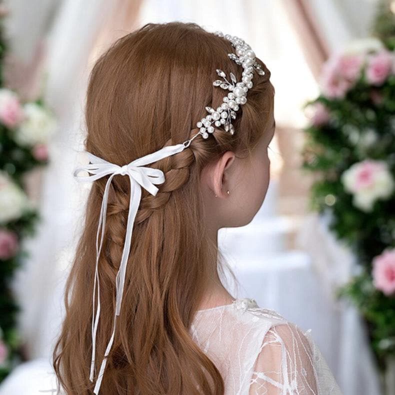 Flower Girl Hair Accessories Pearl Tiara for Wedding and Bridal Celebrations Amazon.com: Fairyu Pearl Wedding Tiaras and Crown Bride Pink  main image 3