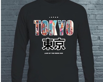 Camiseta urbana unisex de manga corta con estampado gráfico TOKYO de manga larga con escritura china. Regalo informal de moda para hombre y mujer. 100 % algodón.