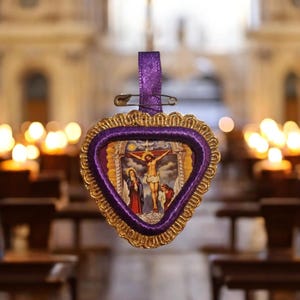 Catholic Religious Medal of the Lord of Miracles from Peru - Heart Form