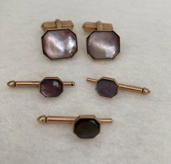 VINTAGE SWANK ABALONE Cufflink Set - image 1