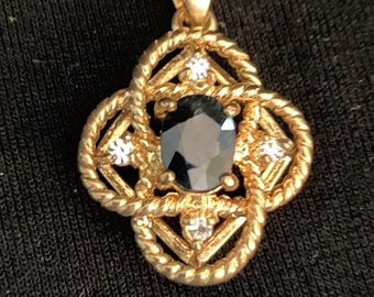 PENDANT FAUX SAPPHIRE & 4 CZs