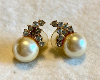 VINTAGE FAUX PEARL and Rhinestones Earrings