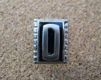 Vintage black and silver tie Initial O or D  tie tac