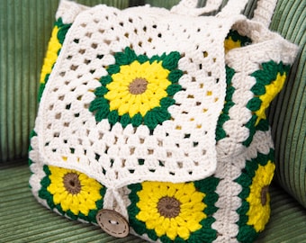 Handmade Crochet Flower Granny Square Backpack