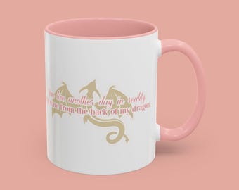 Fourth Wing Mug, Wave From Back of Dragon, Fantasy Dragon Mug, Coquette Romantasy Mug | 11oz Coffee Mug, Pink Bookish Mug