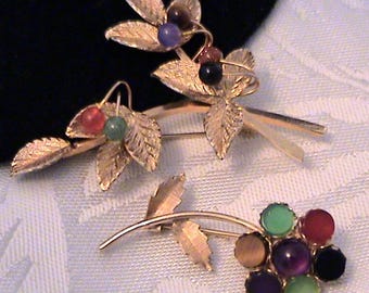 2 Vintage Gemstone Pins, 1 signed 12k GF A&Z