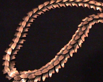 Vintage REBAJES Unsigned Copper Leaf Long Necklace, 27.5"
