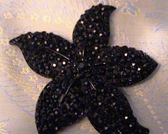 Large Vintage STARFISH Black Rhinestone Jappaned Brooch