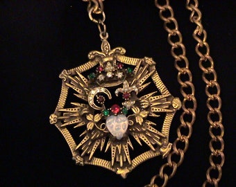 Vintage Victorian Revival Large Heraldic Pendant Necklace