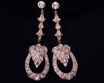 Antique Vintage ART DECO Paste Screw Back Pendant Earrings