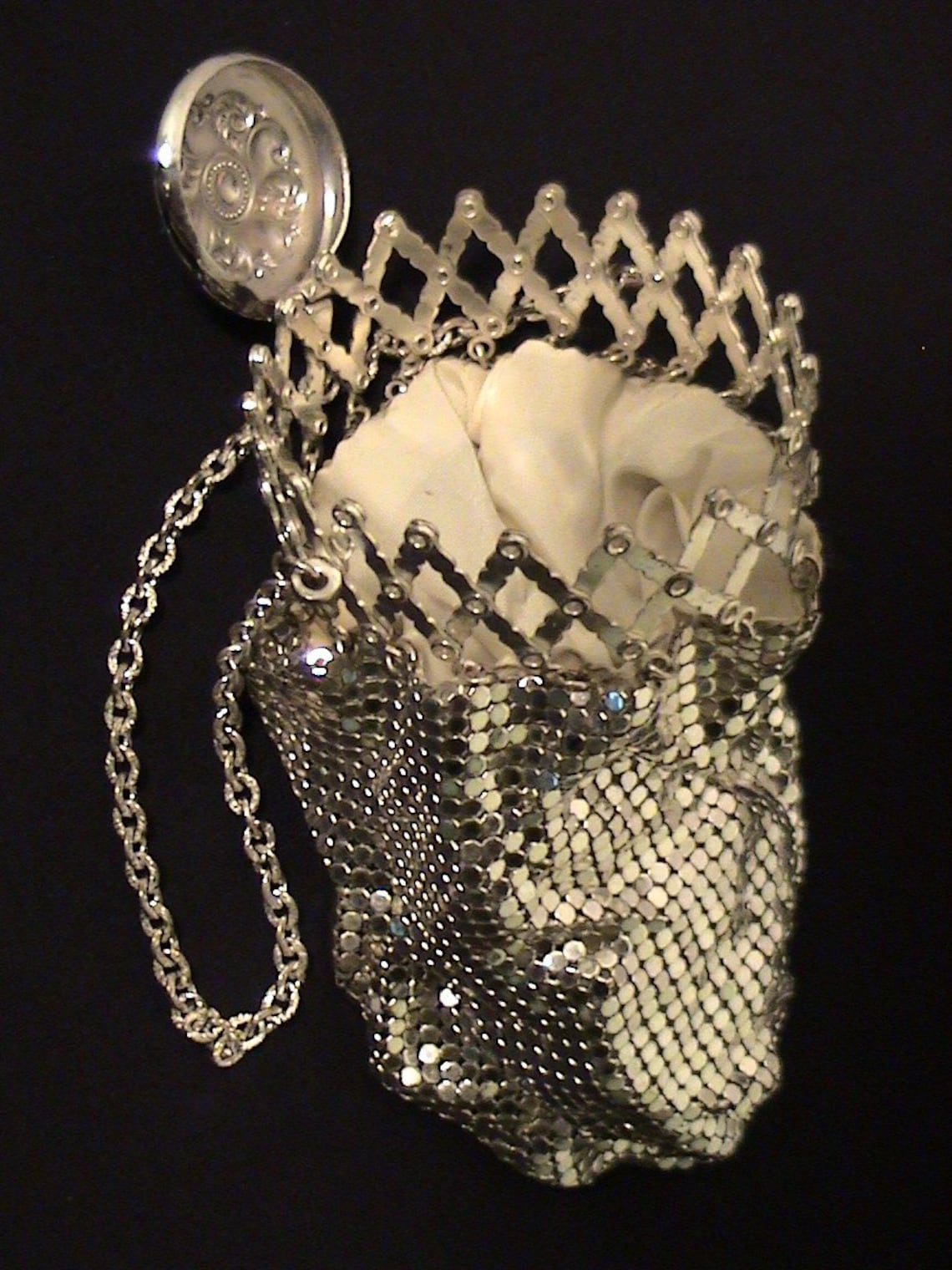 Vintage Whiting Davis Silver Mesh Gate Top Beggars Bag Etsy