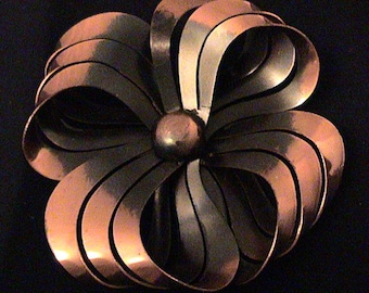 Very Large Vintage REBAJES Copper Ribbon Bow Statement Brooch (book piece)