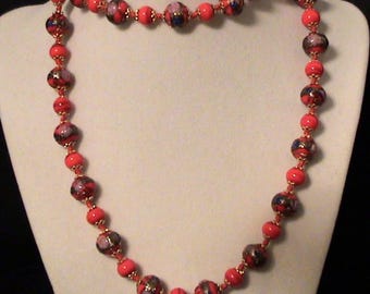 Vintage Red Venetian Wedding Cake Glass Bead Sautoir Necklace