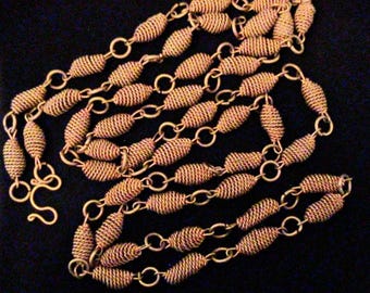 Vintage Ethnic Handcrafted Brass Coil Bead 43-Inch-Long Necklace