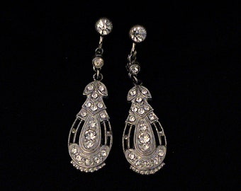 Vintage ART DECO Paste Pot Metal Drop Earrings