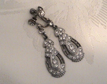 ART DECO Paste Silver Pot Metal Drop Earrings