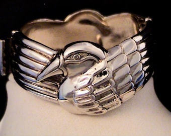 Vintage LAUREL BURCH Silver Mynah Bird Hinged Bangle Bracelet