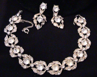 Vintage BOGOFF Clear Crystal Rhinestone Bracelet & Earrings SET