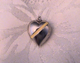 Vintage Sterling PUFFY HEART Charm w Yellow Enamel Stripe and Engraved Name Nan