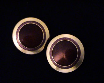 Vintage LAUREL BURCH "Victoria" Brown Enamel Clip Back Earrings