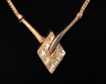 Vintage TRIFARI Philippe Invisibly Set Diamond Crystal Rhinestone Necklace, Pat Pend