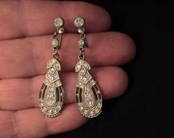 Vintage ART DECO Paste Pot Metal Drop Earrings