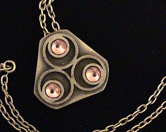 Vintage BENT LARSEN Denmark Modernist Pewter & Pink Glass Pendant Necklace