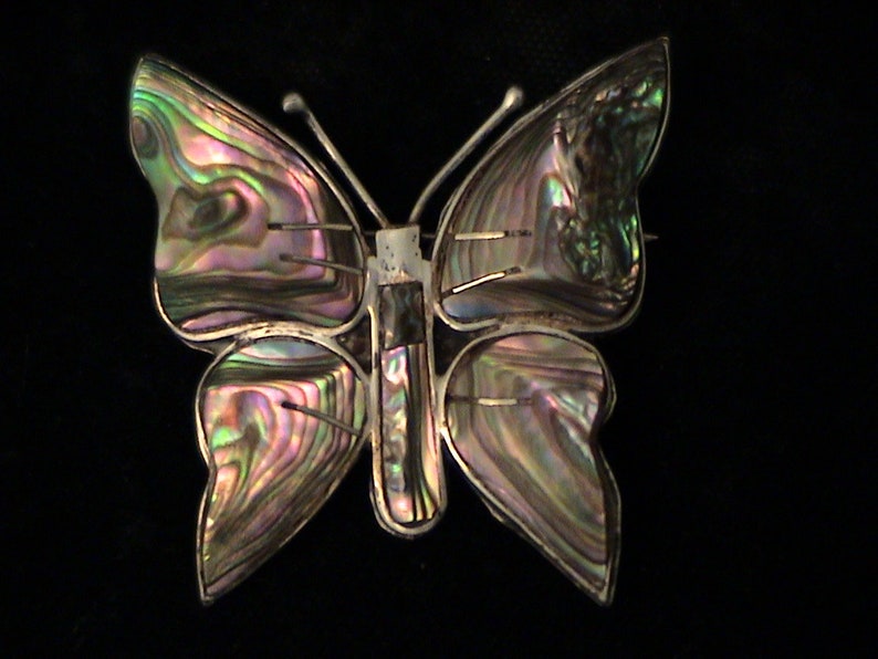 Vintage TAXCO Mexico Sterling Silver Abalone Butterfly Brooch /& Earrings