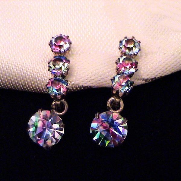 Vintage Art Deco 800 Silver Iris Watermelon Glass Clip Back Earrings