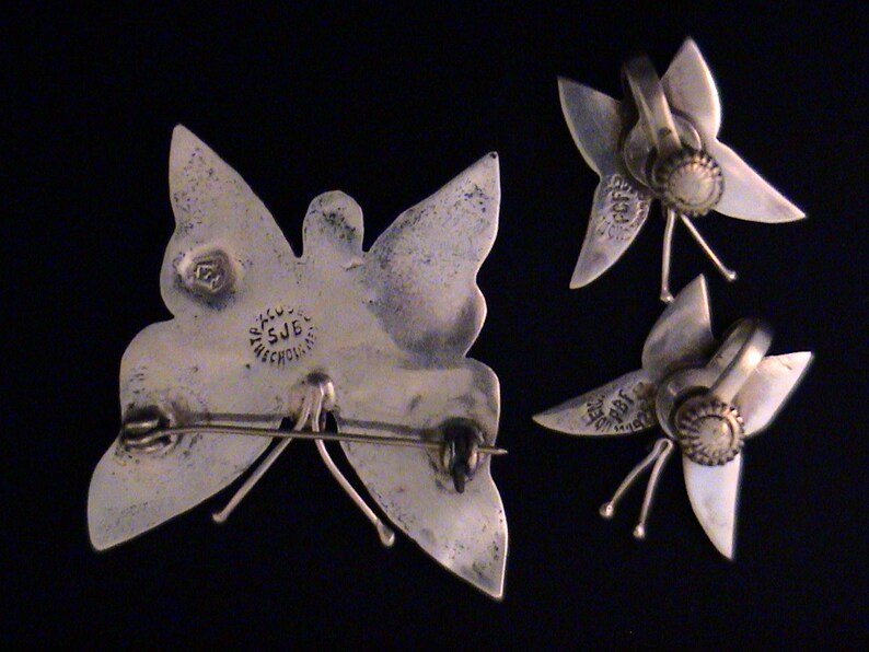 Vintage TAXCO Mexico Sterling Silver Abalone Butterfly Brooch /& Earrings