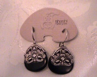 Vintage SHASHI Moth “Qingming” Black Onyx Sterling Earrings on Card