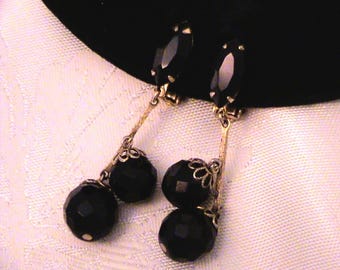 Vintage LEWIS SEGAL Jet Black Crystal Double Drop Earrings