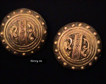 Antique Vintage CHINESE EXPORT Large Puffy Repousse Clip Earrings