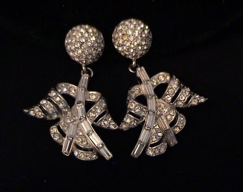 Vintage Pave Crystal Rhinestone Angel Screw Back Earrings